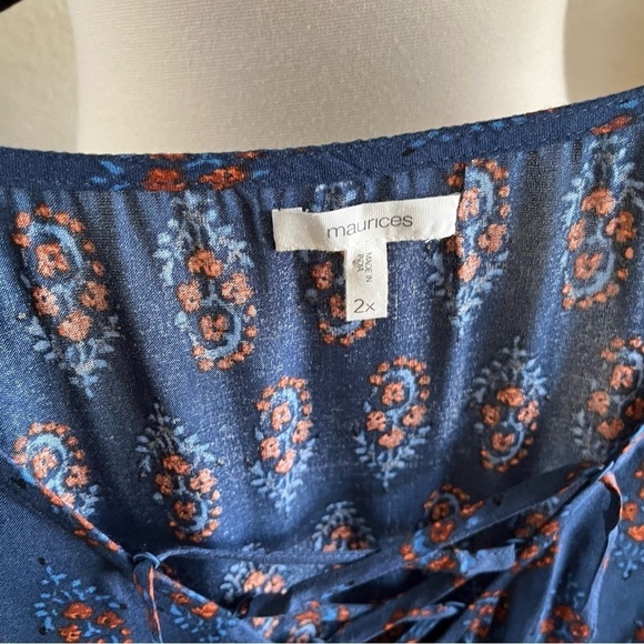 Maurices Paisley Peplum Tank Top Blouse Lace Up Lightweight V-Neck Size 2X - Picture 6 of 8